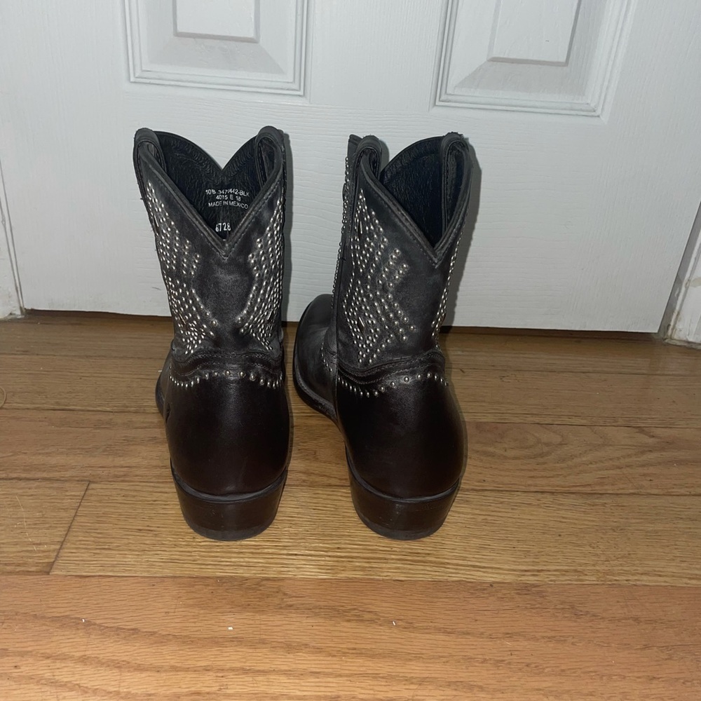 Frye Distressed Black Billy Stud Short Cowboy Boots/Booties - Picture 6 of 9